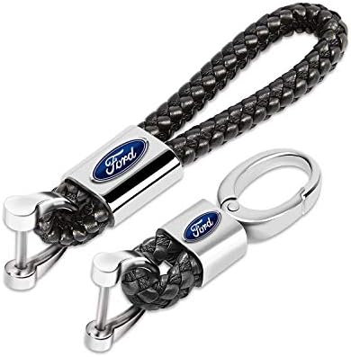 2Pack Car KeyChains leather KeyRings Grip Strap for Mercedes benz BMW AUDI Ford Toyota VW Honda (Black, For Ford)