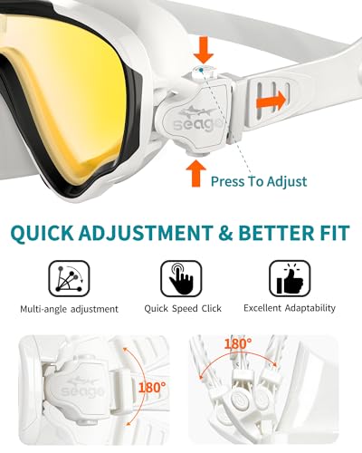 Image of Seago Adult Swim Goggles Mask Mirrored Tempered Lens, Anti UV /Fog No Blurring Clear Wide View with Nose Cover for Men Women