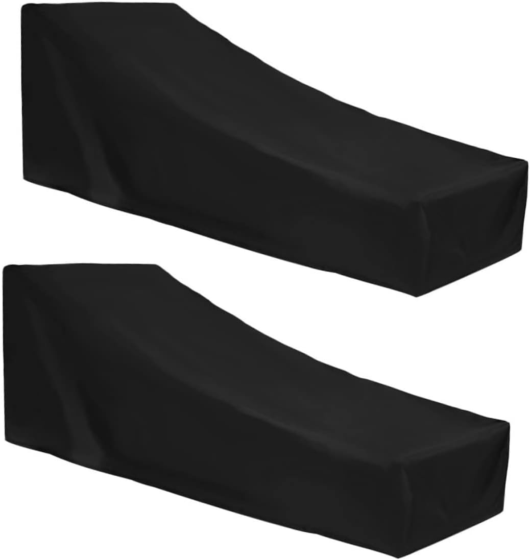 2pcs Outdoor Lounge Chair Cover Anti-uv Dustproof Oxford Fit for Beach Patio Easy to Use Black