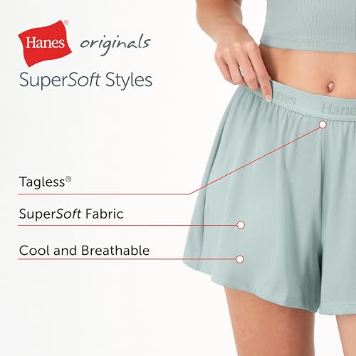 Image of Hanes Women's Originals Sleep Shorts, 2-Pack, Comfywear Supersoft Lounge Shorts Pack, 3.25 inch