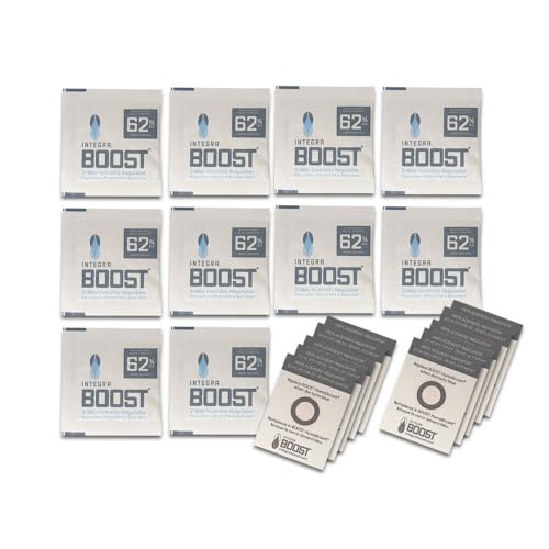Integra Boost Lot de 10 humidificateurs à 2 voies avec indicateur 62 % (4 g) - Régulateur d'humidité - À base de plantes