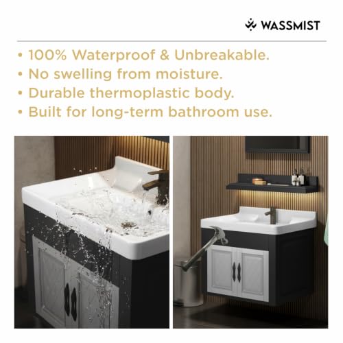 Image of WASSMIST Bathroom Vanity Washbasin Cabinet with Mirror & Shelf | Wall Mounted Wash Basin with Cabinet Full Set | Waterproof & Unbreakable (Black & Silver)