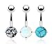 3 Piece Lot - Semi Precious Stones Opalite, Snowflake Obsidian & Blue Turquoise Belly Navel Piercing Bar Ring Jewelry 316L Surgical Steel 14g