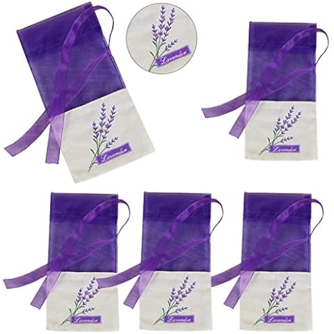 Glecxuy 25 Stück Lavendelbeutel Leer Beutel Lavendelsäckchen Lila Kordelzug Gaze Baumwolle Cover