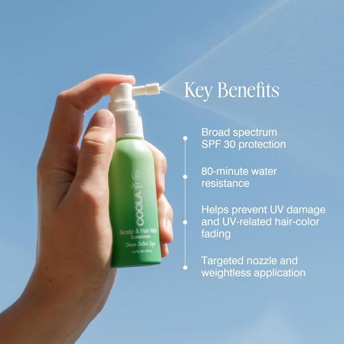 AmazonUs/CPD6H COOLA Organic Scalp Spray & Hair Sunscreen Mist with SPF 30, Dermatologist Tested Hair Care for Daily Protection, Vegan and Gluten Free, Ocean Salted Sage, 2 Fl Oz