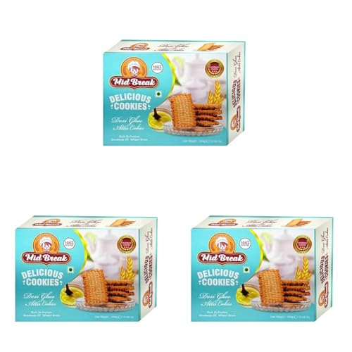 Image of MidBreak Handmade Atta Biscuits with Desi Ghee | Eggless Vegetarian Cookies | Premium Tea-Time Snack | 300g Pack | Traditional Taste | Pack of 3