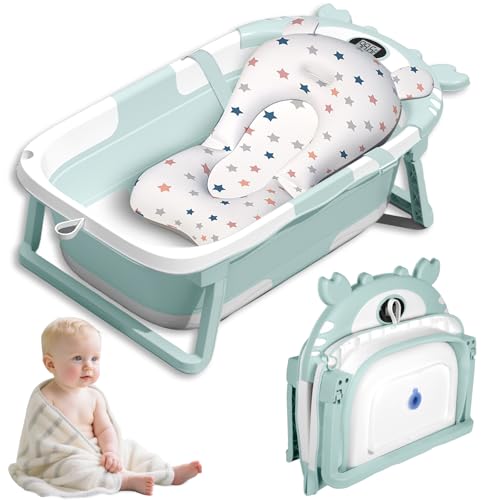 Vautvis Vaschetta Bagnetto Neonato Pieghevole, Vaschetta Bagnetto Neonato con Termometro E Cuscino Staccabile, Riduttore...