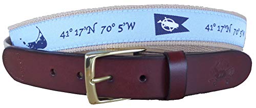 Nantucket Island Flag and Nantucket Island with Mapping Coordinates Leather Belt, Nautical Leather Belt2