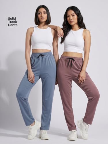 Image of Fflirtygo Cotton Solid Track Pant /Lounge Wear /Pocket Payjama �100% Export Quality Soft Cotton Night Wear /Pocket Pyjama for Women Combo Pack, Black & Blue Pyjama