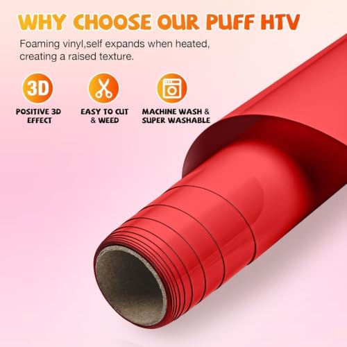 Image of VinylRus Puff HTV Heat Transfer Vinyl Roll, Red, 12 inch x 6FT