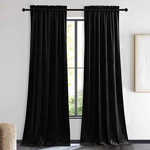 NICETOWN Insulated Black Out Velvet Curtains for Patio, Solid Heavy-Duty Large Window Treatments Drapes for Sliding Glass Door (2 Panels, 90 inches Lo