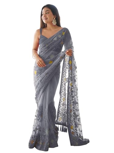 Image of AKHILAM Women's Net Woven Design Saree With Unstitched Blouse Piece (AAVYA701 HV-Parent)