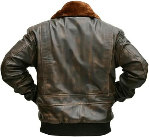 Mens G-1 Fur Collar US Navy Flight Distressed Brown Aviator Genuine Leather Jacket3