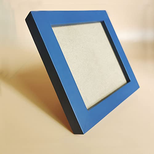 Image of 6x6 Picture Frames Blue Solid Wood Frame, Plastic Panel (Film Needs to be Removed) Table or Wall.Front Window Opening 5.5x5.5 inch.