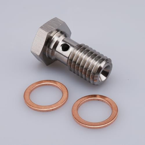 Image of Universal Stainless Steel M10x1.5 Metric Thread Banjo Bolts Brake Fitting Adapter with M10 Copper Washers, Single Banjo Bolt 24mm Length