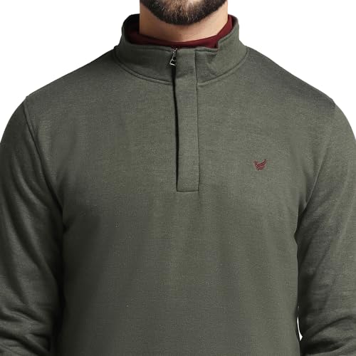 Image of Blackberrys High Neck Green Melange Solid Sweat-Shirt - Pipper