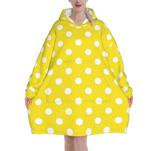 Couverture à capuche pour femme, le cadeau idéal en flanelle à pois jaunes et blancs