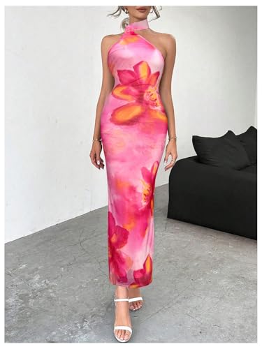Image of Floerns Women's Halter Neck Sleeveless Backless Bodycon Dress Cocktail Party Maxi Dresses