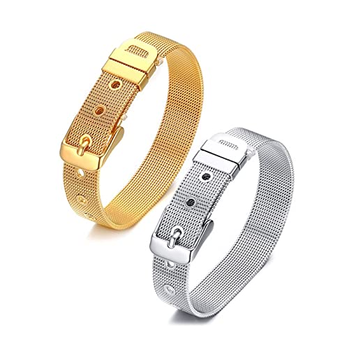 Whoiy Pulsera Hombre 21 cm, Pulseras Hombre Metalicas Acero Inoxidable Oro Pulsera Gruesa Ajustable 13mm Pulsera de Brazalete para Novios Hijo