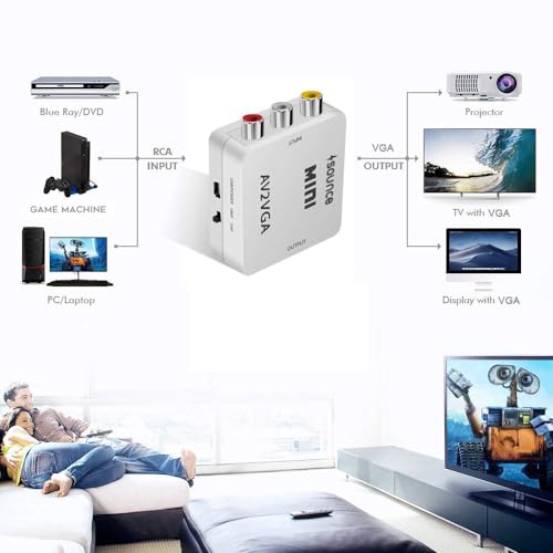 Image of Sounce AV RCA to VGA Adapter, Composite CVBS Audio Video to VGA Converter with 3.5mm Audio & USB Power Cable, 1080P Output for DVD /VCD /Set-Top Box to TV Monitor Projector