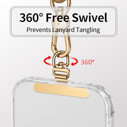 Image of saxsion Phone Tether Tab & Lanyard Tab, 360 Swivel Clip - Ultra Thin Stainless Steel Universal Patch for All Phone Cases