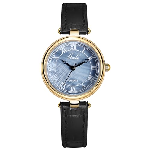 Montre vintage pour femme or montre analogique quartz étanche avec bracelet cuir