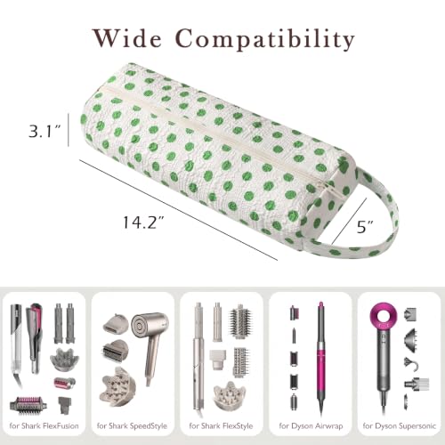 Image of RSRSLEII Polka Dot Hair Tools Travel Bag,Hair Styling Accessories Storage Case for Shark FlexStyle,Dyson Airwrap Hair Dryer,Curling Iron,Straightener,Revlon Hair Tools,Portable&Foldable(25Green&White)