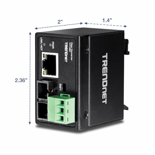 Image of TRENDnet Hardened Industrial 100Base-FX Multi-Mode SC Fiber Converter, (2km, 1.2 Miles), IP40 Rated Housing, TI-F10SC,Black,Lifetime Protection