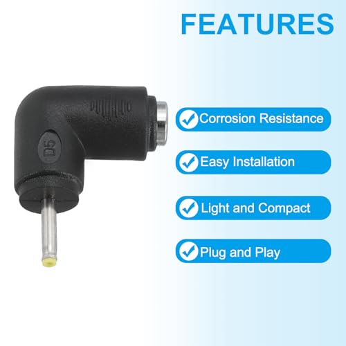 Adaptador Conector de Poder DC, 2 Piezas Ángulo 90° 5.5x2.1mm Hembra a 2.5x0.7mm Macho miniatura 5