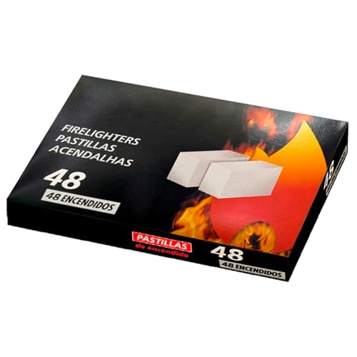Tradineur - Pack de 48 Pastillas enciendefuegos, Encendido de barbacoas, chimeneas, hogueras, cocinas de leña, Estufas, Blanco