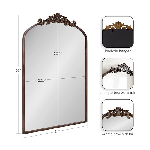 Image of Kate and Laurel Arendahl Ornate Traditional Arched Mirror; 24 x 36; Bronze; Decorative Baroque Style Arched Wall Mirror with Ornamental Crown