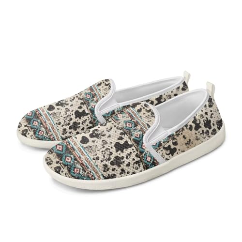 Howilath Western Aztec Print Mesh Sneakers Women Slip on Loafers Casual Breathable Shoes Walking Shoes