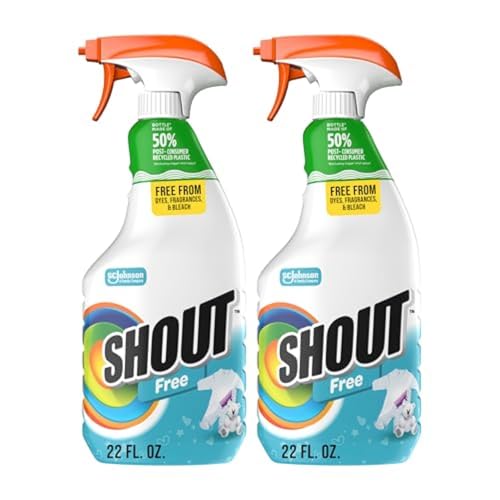 Shout Free Laundry Stain Remover Spray, Active Enzyme Formula is Fragrance, Bleach, and Dye Free,...