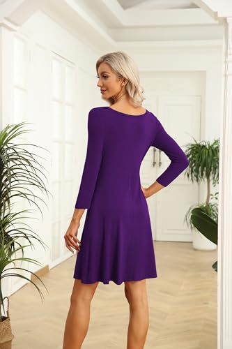 Image of VIISHOW Womens Round Neck 3 /4 Sleeves A-line Casual Tshirt Dress with Pocket