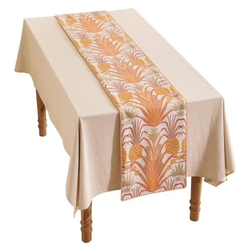 Patdrea PD-TABLERUNNERS-PINEAPPLE B-30180 Designer Tropical Linen Table Runner 71 Inch Long cover