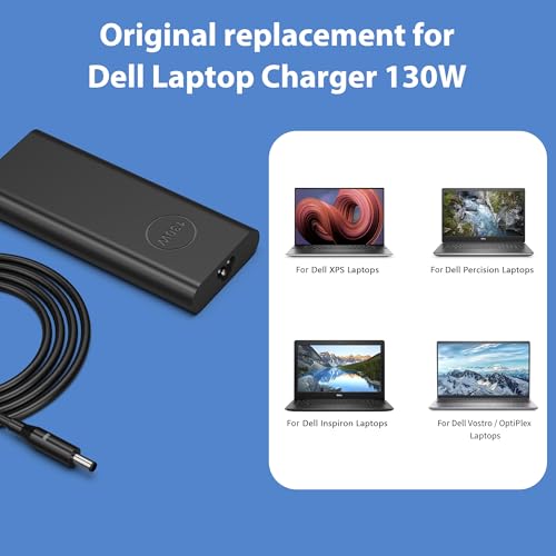 Image of 130W 4.5mm Tip Laptop Charger Compatible with dell XPS 15 7590 9530 9550 9560 9570 OptiPlex 3050 3060 7050 inspiron 16 Plus 7640 7620 7630 7730 0V363H HA130PM130 Power Supply Cord