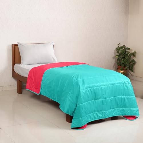 Image of Zinnia Ultra Soft Microfibre Reversible Comforter- Single 150 X 230 Cm, Red and Bright Aqua., 200 TC(Solid - Vibrant)