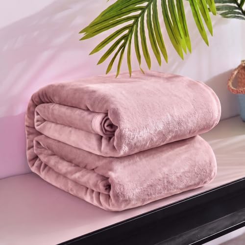 Image of HOMEKART Premium Flannel Fleece Blanket for Single Bed, Super Soft Plush Lightweight All Season Blanket, Solid Cozy Bed Throw for Bedroom, Sofa, Couch, Travel & Camping, 152 x 228 cm Rose Pink