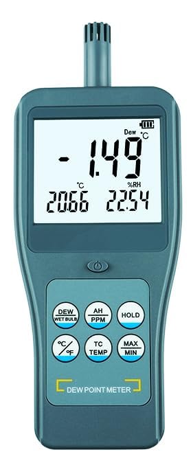 Dew Point Meter K-Type Thermocouple Surface Temperature Measurement Ambient Wet Bulb Temperature Meter Relative Absolute Humidity Meter PPM Measurement Temperature Unit °C/°F