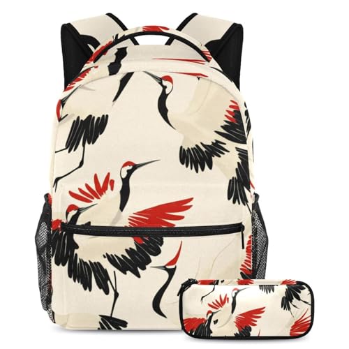 Sac à dos grande capacité grues rouges avec trousse pour ados