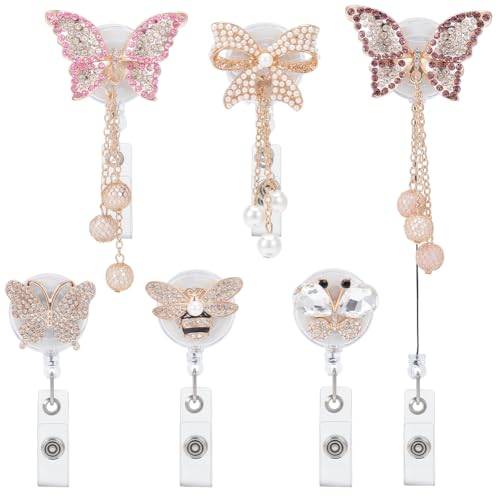 6 Porte-badges rétractables papillon NBEADS, idée cadeau pour soignants