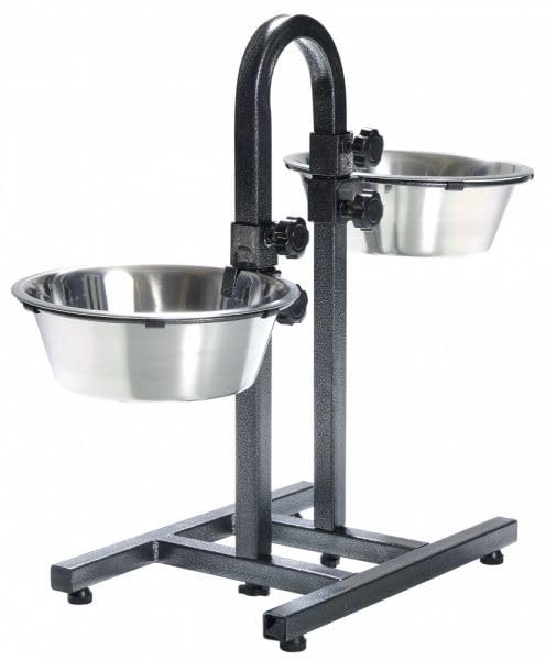 Support de mangeoire réglable en acier robuste et double bac 28 cm