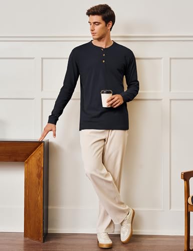 Cotrasen Mens Henley Shirts Cotton Long Sleeve Shirts 3 Button Tops Fashion Casual Basic Tee4