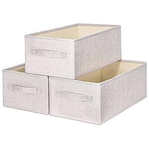 KINGSUSLAY Storage Baskets Bin, Storage Bins and Christmas Gift Storage Boxes Decorative for Living Room,Toys, Large Size (Beige 3Pack) Cover
