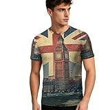 Bauzuoyo Herren Vintage T-Shirt mit Britischer Flagge im Used-Look, Atmungsaktiv Lässig Rundhals Kurzarm Retro Oberteil Sportliches Lässiges Basic Shirts für Alltag Freizeit Sommer