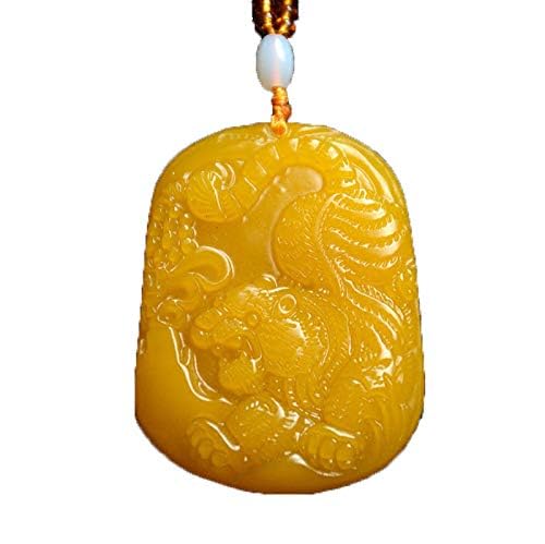 Pendentif Hetian Tigre en Jade Jaune véritable : collier amulette masculine en pierre