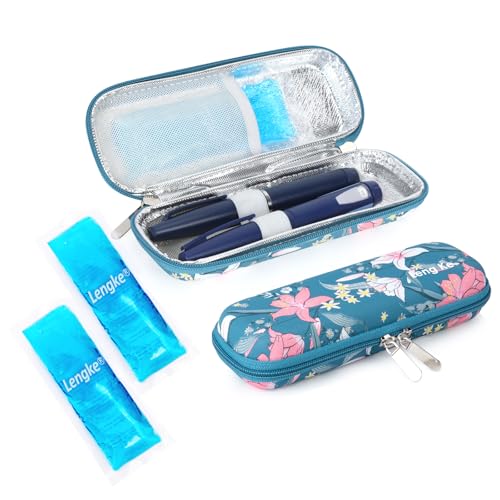YOUSHARES Estojo Térmico Para Insulina Com 2 Bolsas De Gelo, Organizador Pequeno Eva Diabéticos, Bolsa Térmica Portátil Isolamento Medicamentos, Transporte Caneta Epinefrina (Lilies)