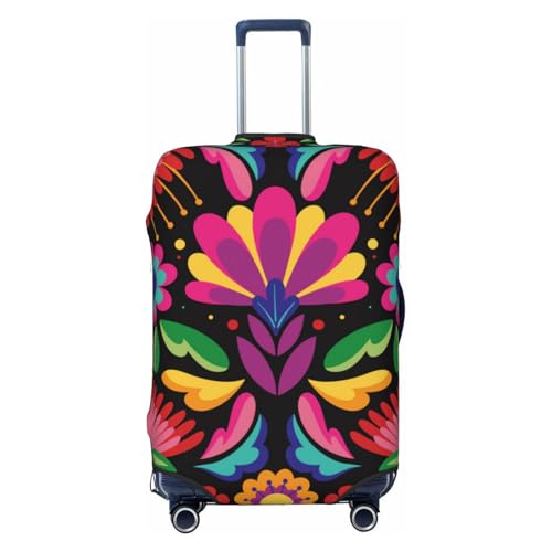 Colorful Floral Embroidery Mexican For Travel Luggage Cover Suitcase Protector Fits 18-32 Inch Travel Luggage Protector Elastic Luggage Anti-Scratch Suitcase Cover