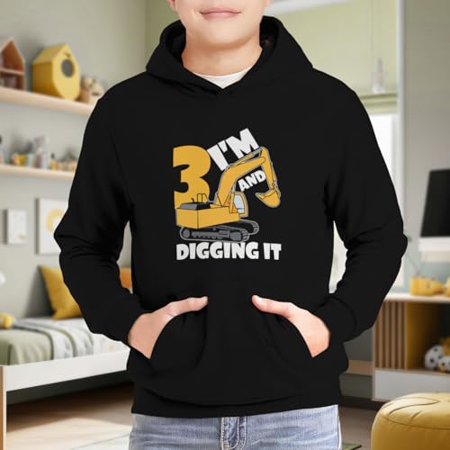 Kids Retro Construction Boy 3 Years Old Two 3yr 3th Birthday Boys Girls Lightweight Kangaroo Pocket Fleece Hoodies 5