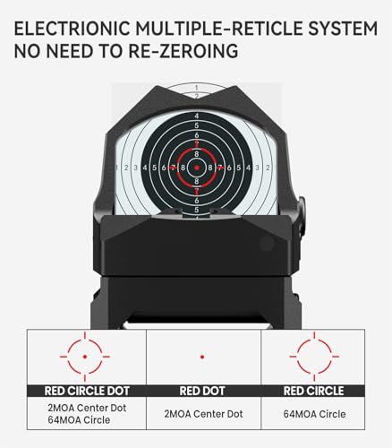 VOTATU PMD506-R 2 MOA Dot 64 MOA Circle Red Dot Sight with Doctor Cut, Multiple Reticle Reflex Sight for Pistol, Picatinny Mount Included - image 2